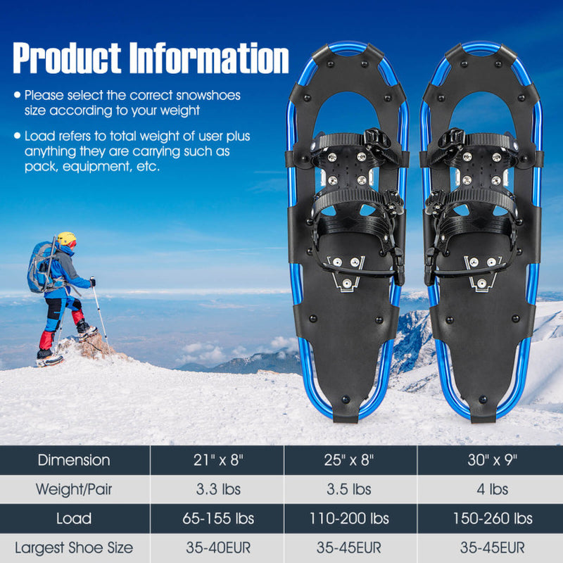 21/25/30 Inch Lightweight Terrain Snowshoes with Flexible Pivot System