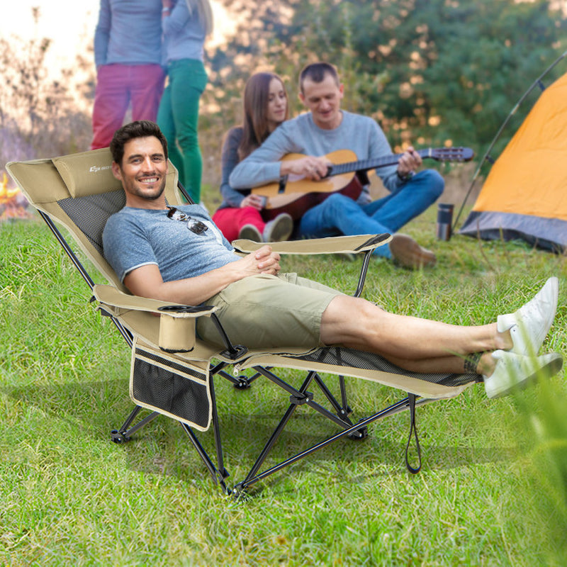 Camping Lounge Chair with Detachable Footrest Adjustable Backrest