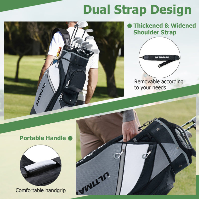 14-Way Golf Cart Stand Bag with Waterproof Rain Hood