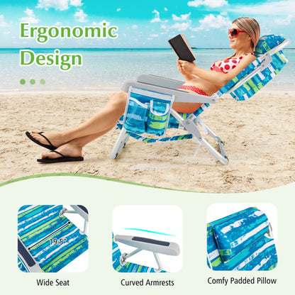 1 Piece Foldable Backpack Beach Chair with Cup Holder and Storage Pockets for Outdoor