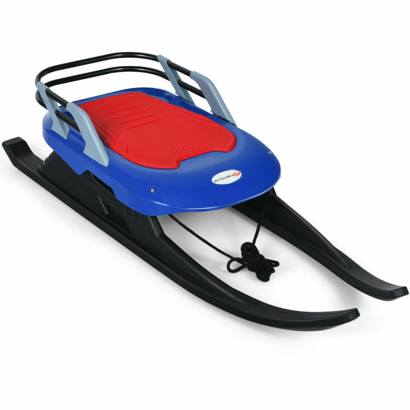 Folding Kids' Metal Snow Sled with Pull Rope Snow Slider and Leather Seat