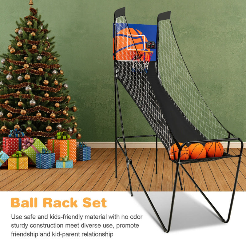 Foldable Single Shot Basketball Arcade Game with Electronic Scorer and Basketballs