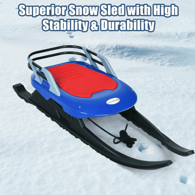 Folding Kids' Metal Snow Sled with Pull Rope Snow Slider and Leather Seat