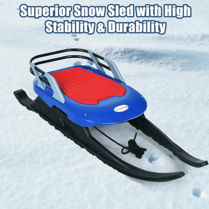 Folding Kids' Metal Snow Sled with Pull Rope Snow Slider and Leather Seat