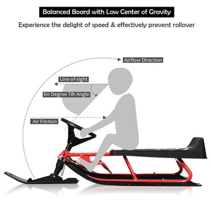 44 X 20 Inch Kids Snow Sled with Steering Wheel and Double Brakes