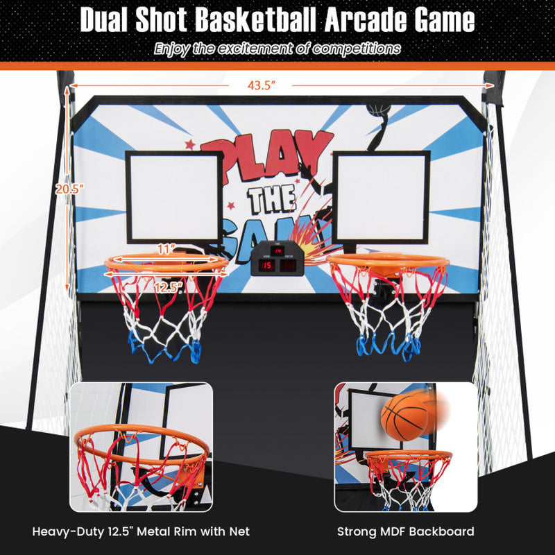 Foldable Dual Shot Basketball Arcade Game with Electronic Scoring System