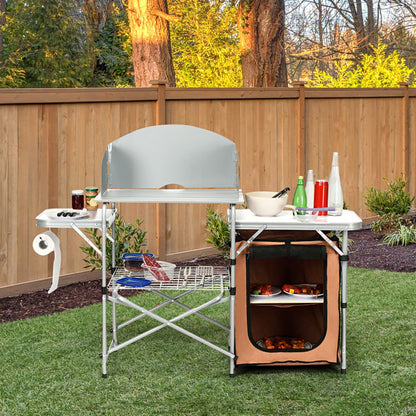 Outdoor BBQ Portable Grilling Table with Windscreen Bag