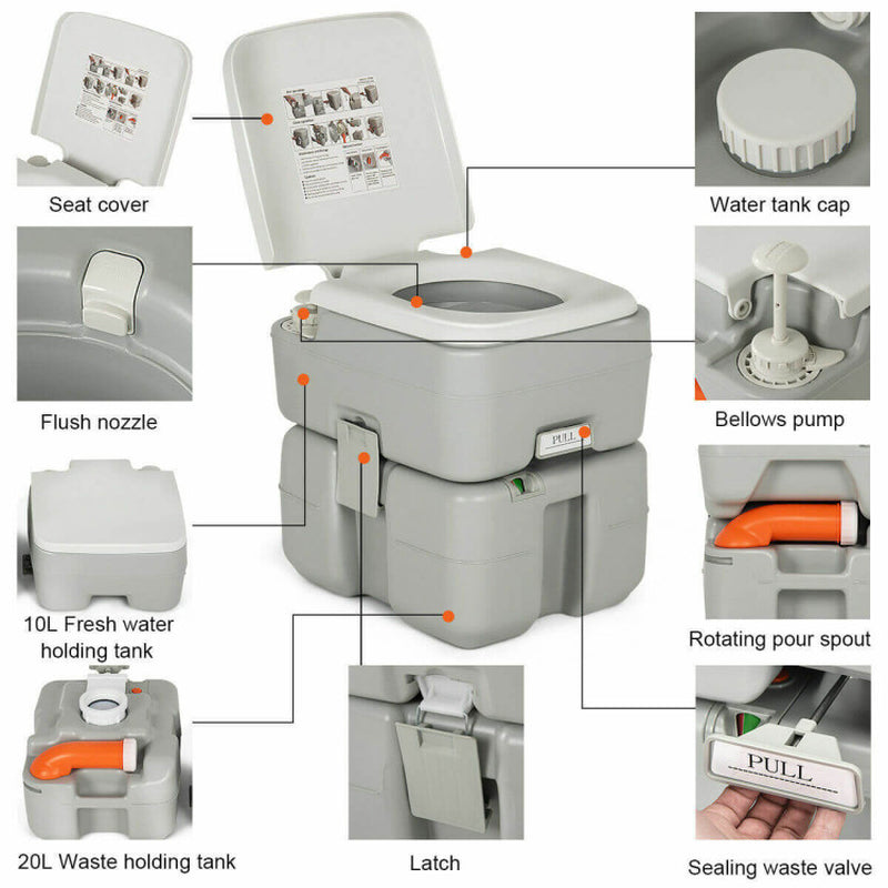 5.3 Gallon Portable Travel Toilet with Piston Pump Flush