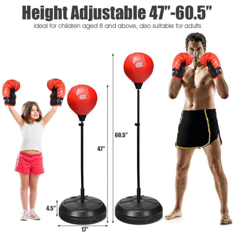 Adjustable Height Punching Bag with Stand plus Boxing Gloves for Both Adults and Kids