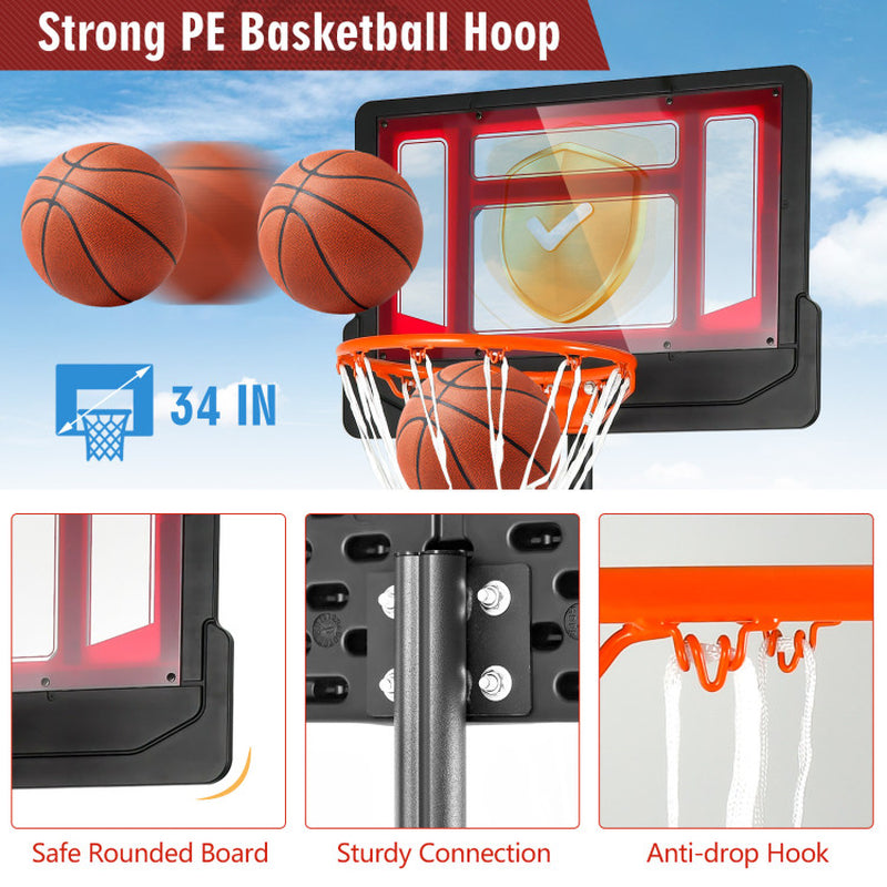 4.3-8.2 Feet Portable Basketball Hoop with Adjustable Height and Wheels