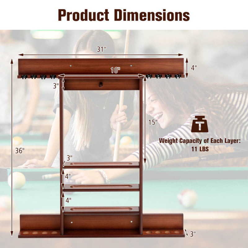 Wall-Mounted Billiards Pool Cue Rack Only